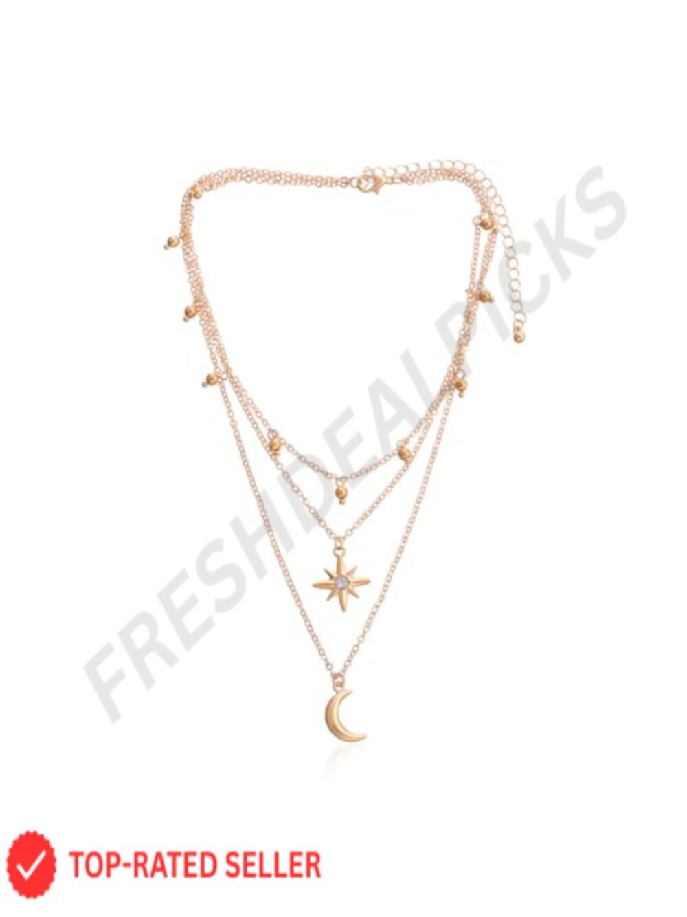 Celestial Three-Tier Layered Necklace Star Moon Charm Choker Adjustable